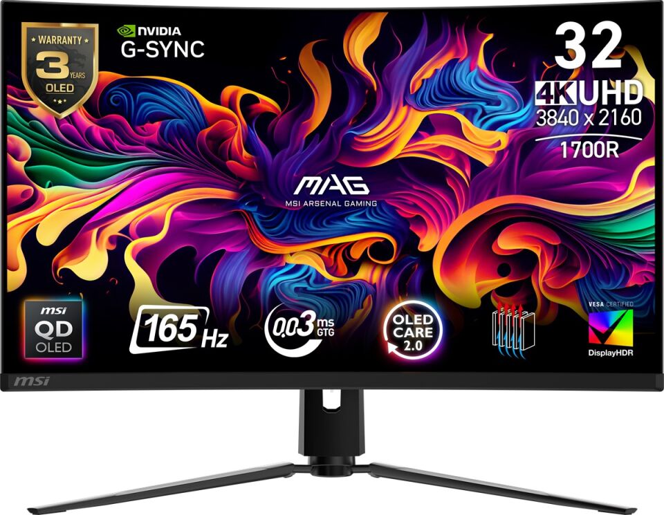 MSI 31.5'' MAG 321CUP QD-OLED 0.03MS 165HZ HDMI-DP Kavisli Gaming Monitör 3840x2160