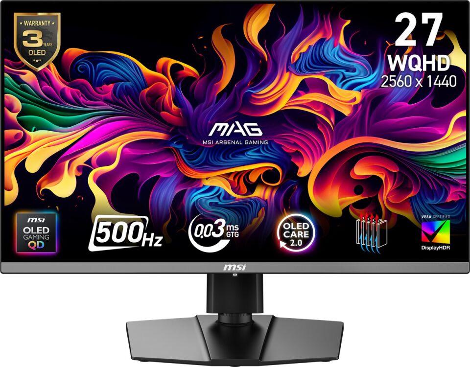 MSI 26.5'' MAG 272QP QD-OLED X50 0.03MS 500HZ HDMI-DP Pivot Gaming Monitör 2560x1440