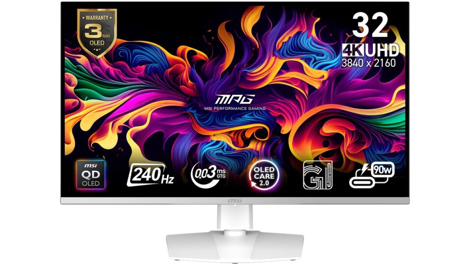 MSI 31.5'' MPG 321URXW QD-OLED 0.03MS 240HZ HDMI-DP TYPEC Gaming Monitör Beyaz 3840x2160