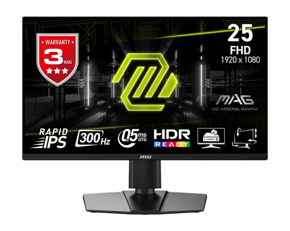 MSI 24.5'' RAPID IPS MAG 255PXF 0.5MS 300HZ HDMI-DP Pivot Gaming Monitör 1920x1080