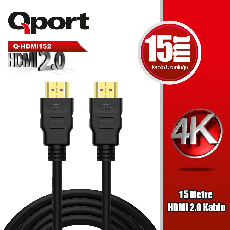 QPORT 15metre Q-HDMI152 HDMI Kablo 3D Gold 2.0V 4K 60HZ