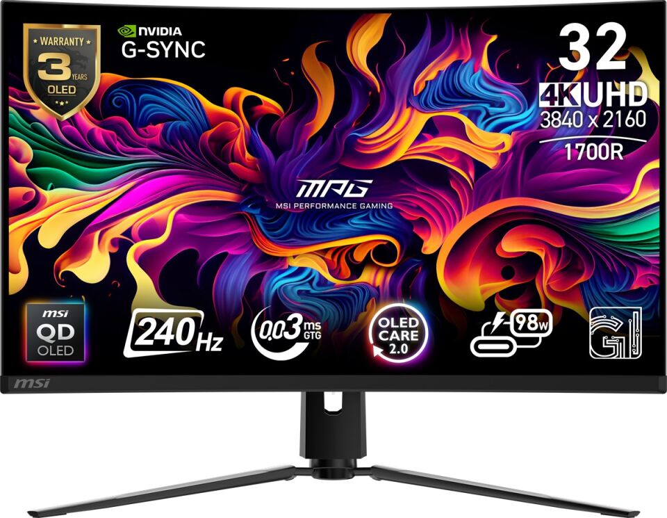 MSI 31.5'' MPG 321CURX QD-OLED 0.03MS 240Hz HDMI-DP TYPEC Kavisli Gaming Monitör 3840x2160