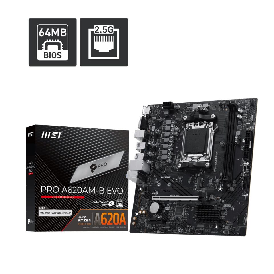 MSI PRO A620AM-B EVO DDR5 HDMI PCIE 4.0 AM5 mATX