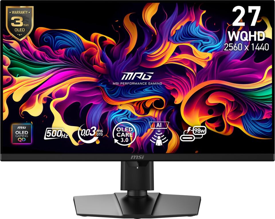 MSI 26.5'' MPG 271QR QD-OLED X50 0.03MS 500HZ HDMI-DP Gaming Monitör 2560x1440