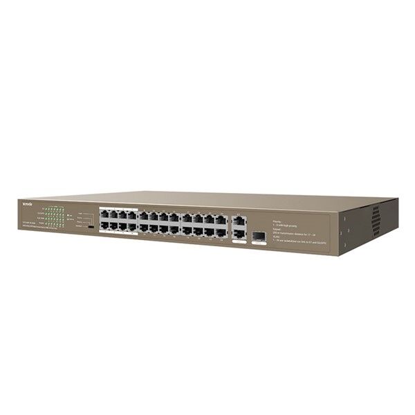 TENDA 24port PoE 250w 1-SFP 10/100/ 2-GbE Yönetilemez Switch TEF1126P-24-250W