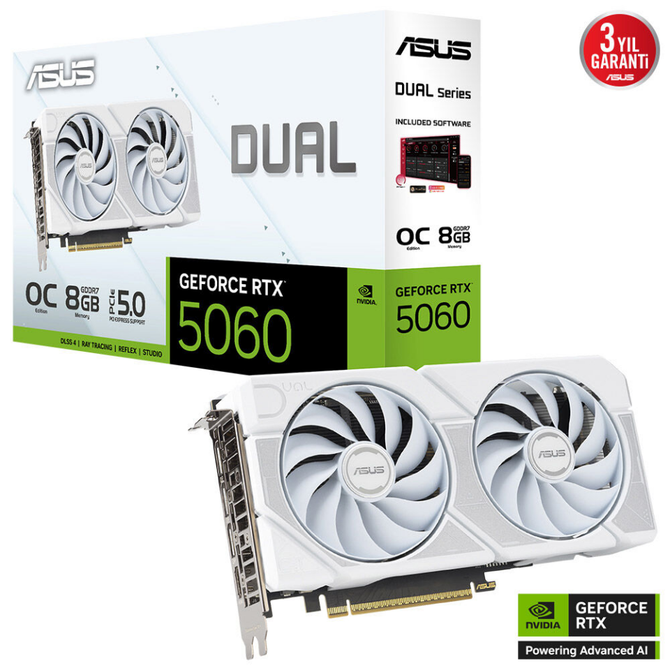 ASUS RTX5060 8GB DUAL-RTX5060-O8G GDDR7 128bit HDMI DP PCIe 5.0 WHITE EDITION
