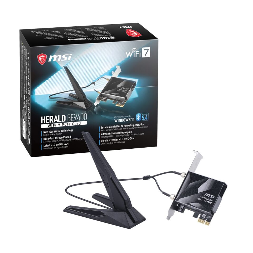MSI HERALD BE9400 WIFI7 Kablosuz PCIe Adaptör
