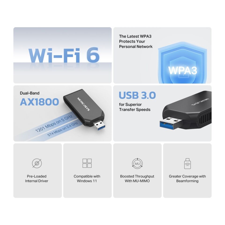 MERCUSYS MA70XM WIFI6 AX1800 Kablosuz Ağ Adaptörü