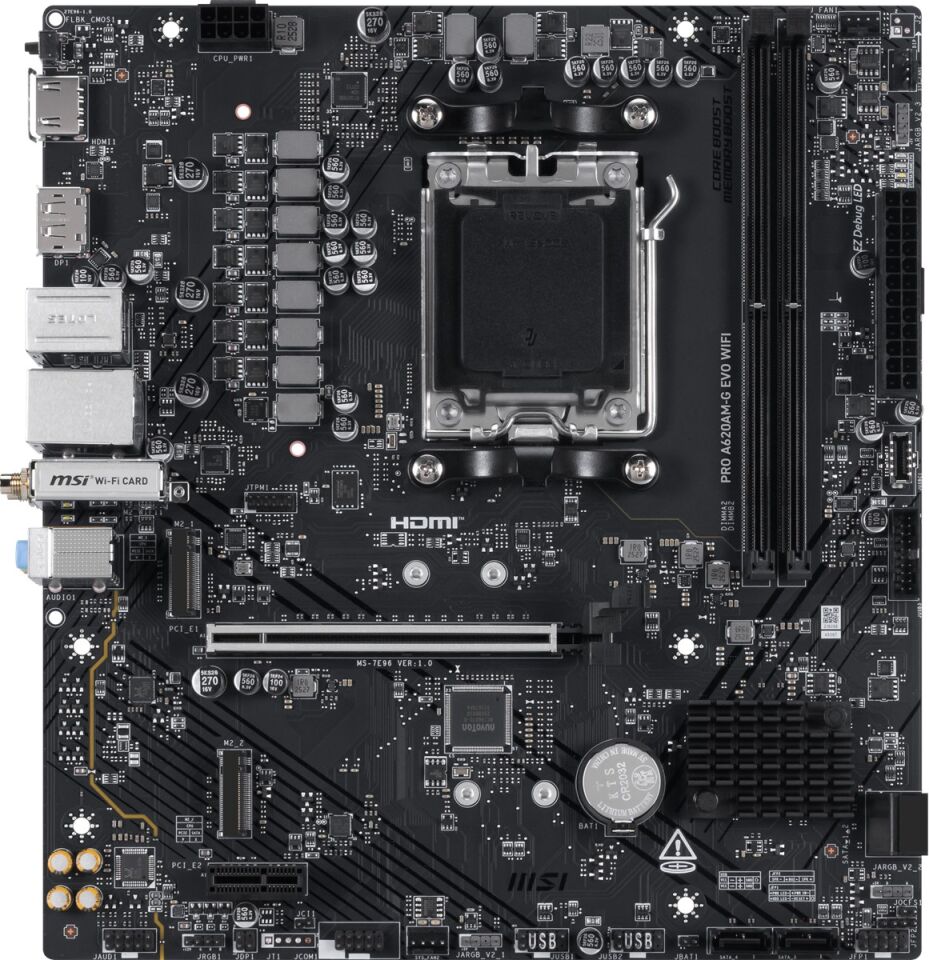 MSI PRO A620AM-G EVO WIFI6E DDR5 HDMI-DP PCIE 4.0 AM5 mATX