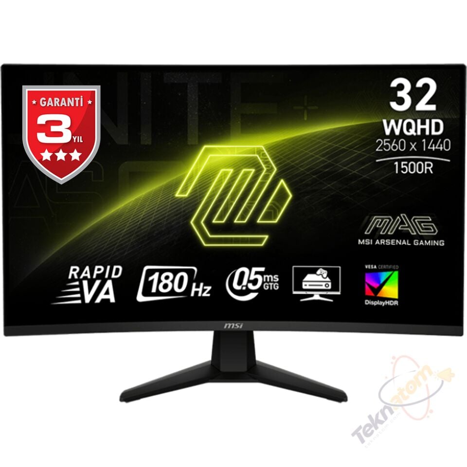 MSI 31.5'' RAPID VA MAG 32CQ6F 1MS 180HZ HDMI-DP Kavisli Gaming Monitör 2560x1440
