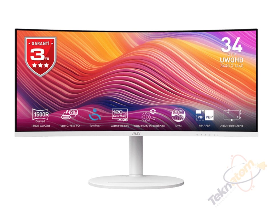 MSI 34'' VA MODERN MD342CQPW 1MS 120HZ HDMI-DP Ev Ofis Monitörü Beyaz 3440x1440