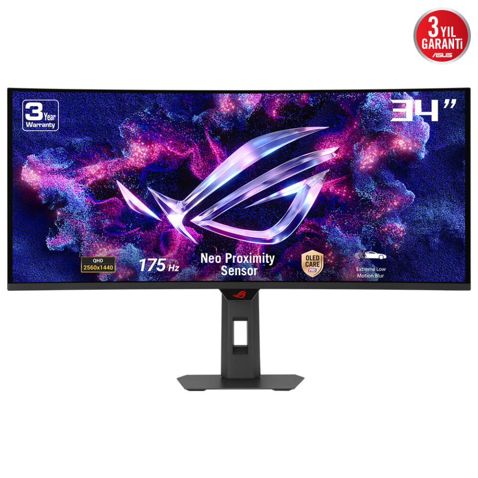 ASUS 34'' OLED ROG STRIX XG34WCDG 0.03MS 175HZ HDMI-DP TYPEC Kavisli Gaming Monitör 3840x1440