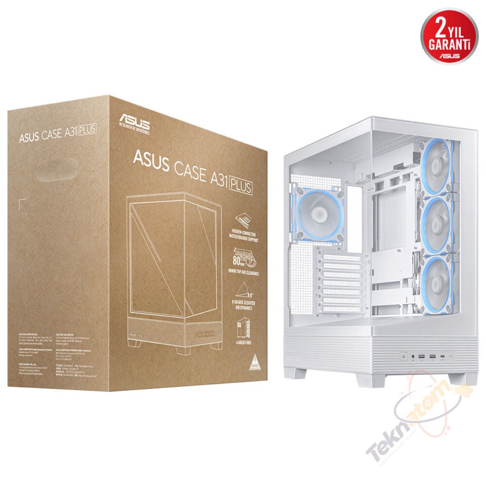ASUS A31 PLUS TG ARGB WHITE Gaming Mid-Tower PC Kasası Beyaz / 90DC00R3-B19000