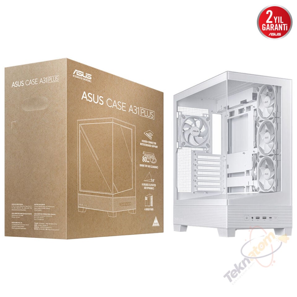 ASUS A31 PLUS TG ARGB WHITE Gaming Mid-Tower PC Kasası Beyaz / 90DC00R3-B19000