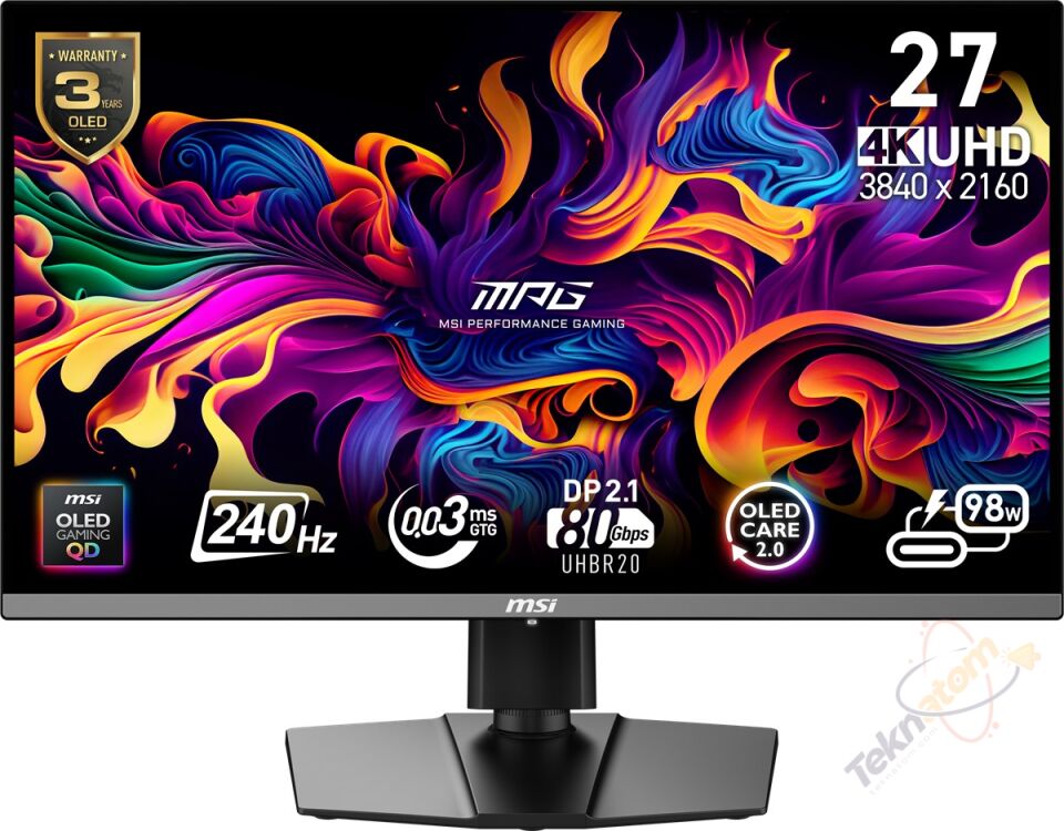 MSI 26.5'' MPG 272URX QD-OLED 0.03MS 240HZ HDMI-DP Pivot Gaming Monitör 3840x2160