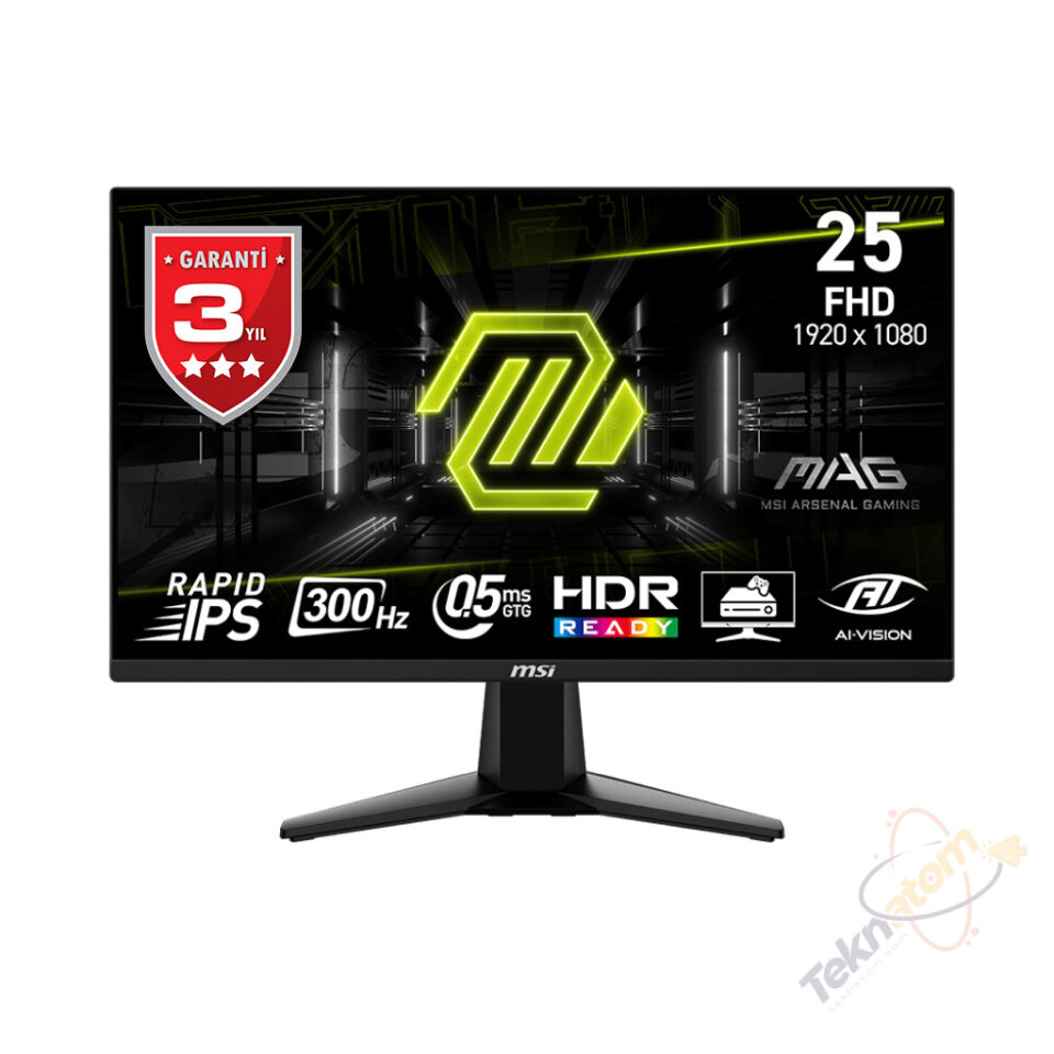 MSI 24.5'' RAPID IPS MAG 255XF 0.5ms 300Hz HDMI-DP Gaming Monitör 1920X1080