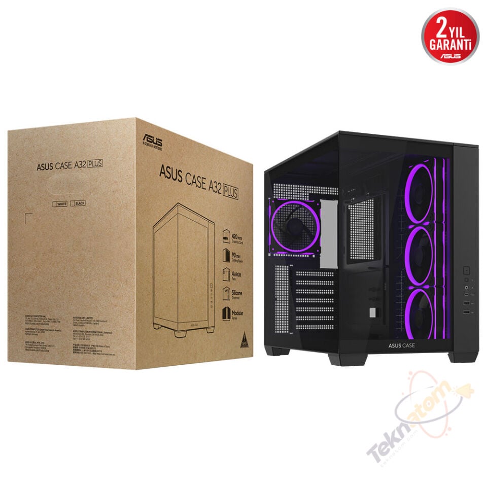ASUS A32 PLUS TG ARGB Gaming Mid-Tower PC Kasası /  90DC00S0-B19000