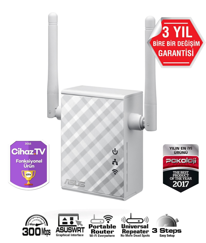 ASUS RP-N12 N300 2.4GHZ Mesafe Genişletici EV Ofis Tipi 2x 2dbi sabit anten