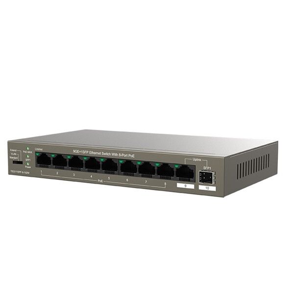 TENDA 8port PoE 102w 1-SFP Gigabit Yönetilemez Switch TEG1110PF-8-120W