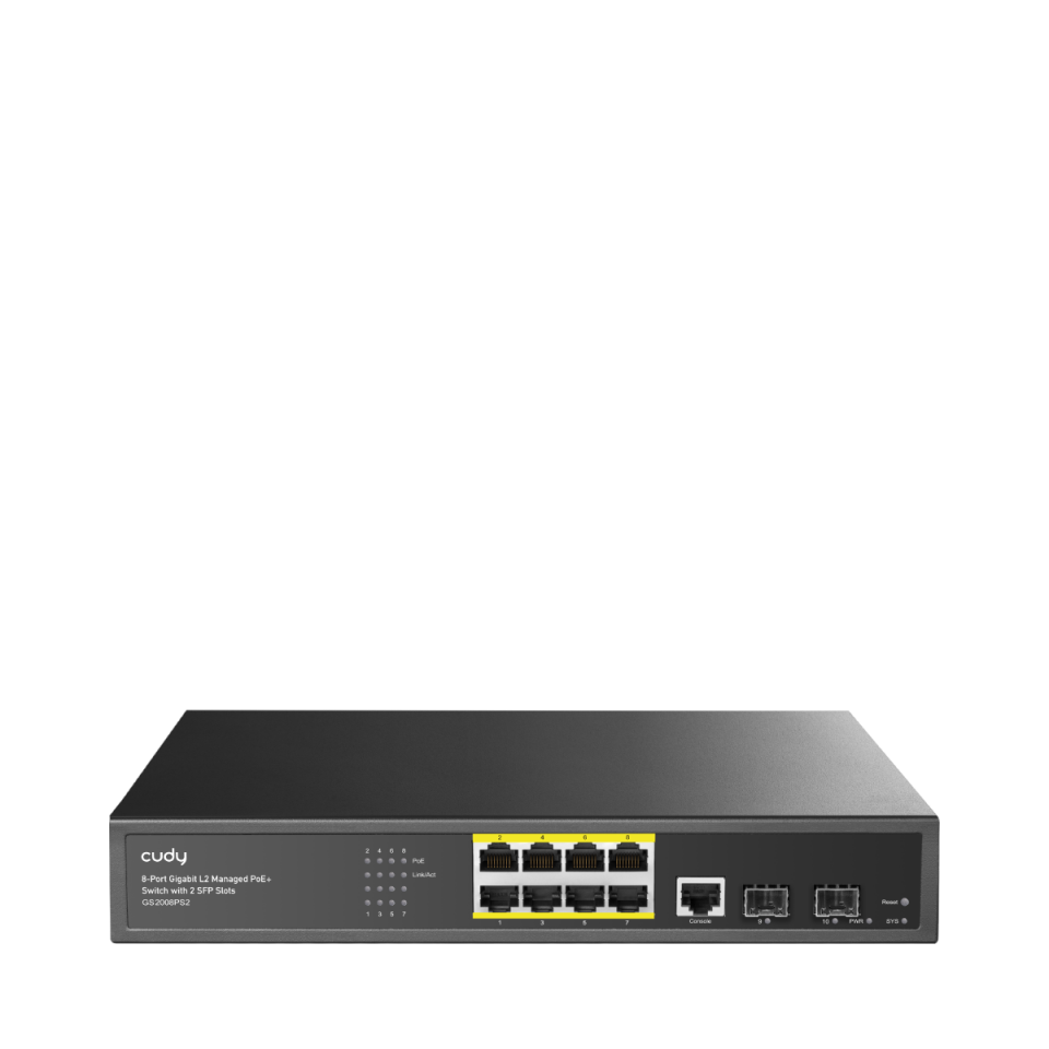 CUDY 8port PoE 130w 2-SFP Gigabit Yönetilebilir Switch / GS2008PS2