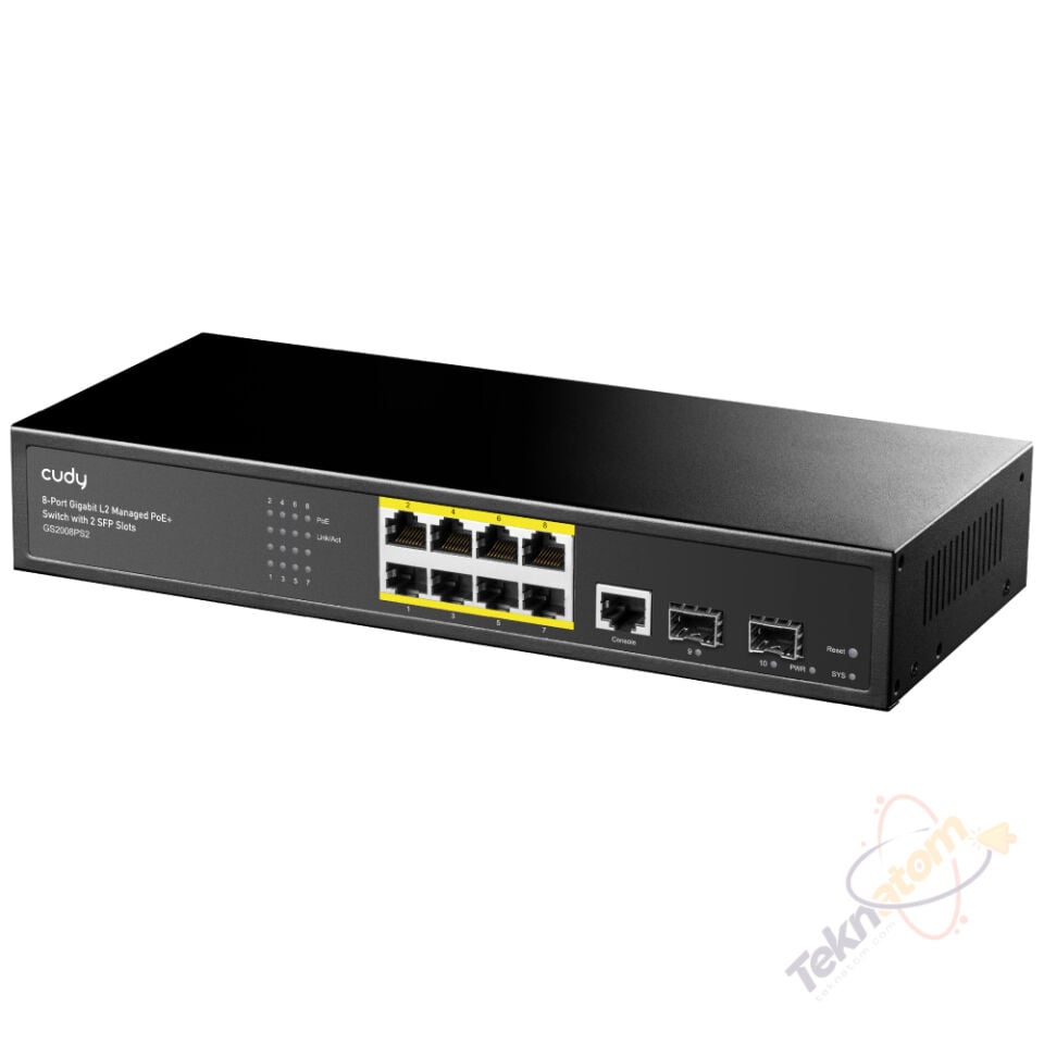 CUDY 8port PoE 130w 2-SFP Gigabit Yönetilebilir Switch / GS2008PS2