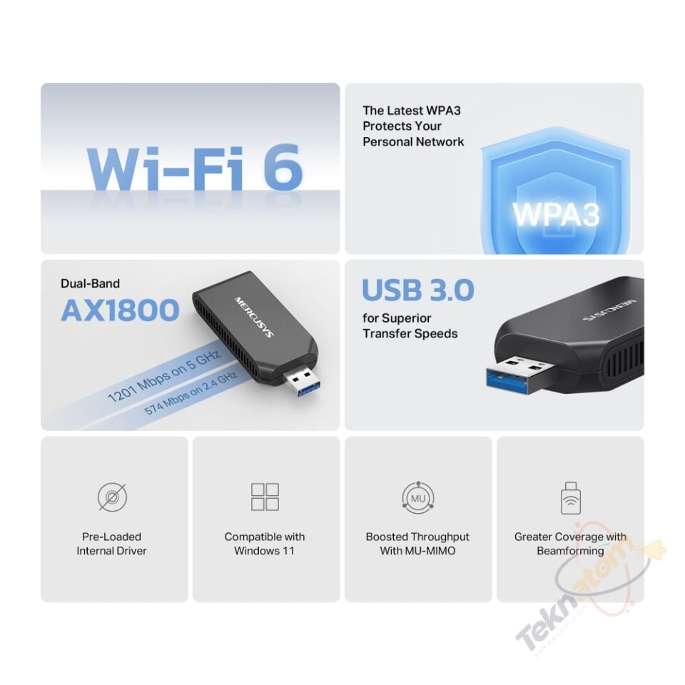 MERCUSYS MA70XM WIFI6 AX1800 Kablosuz Ağ Adaptörü