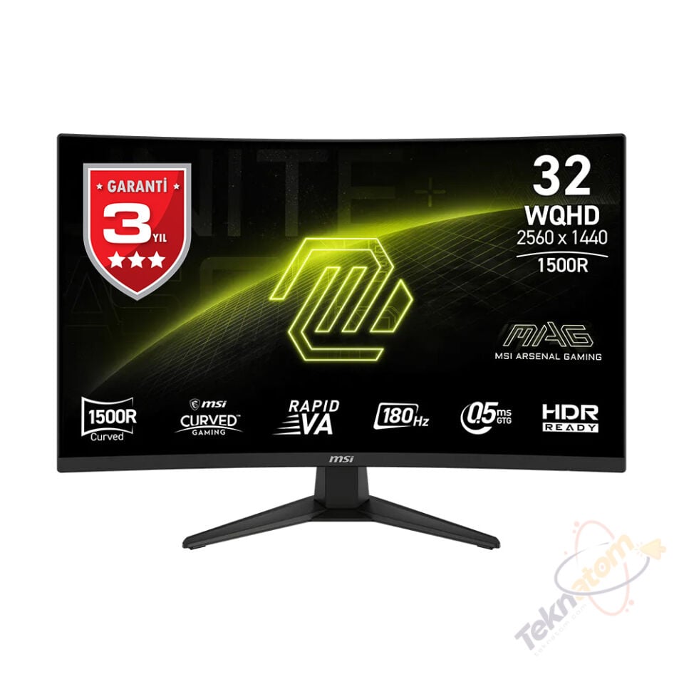 MSI 31.5'' RAPID VA MAG 321CQF E18 0.5MS 180HZ Kavisli Gaming Monitör 2560x1440