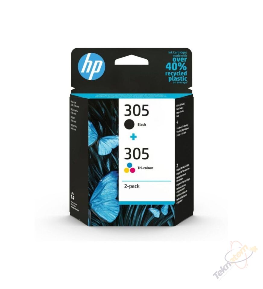 HP 305 Siyah ve Üç Renkli Orijinal Mürekkep Kartuşu İkili Paket - 6ZD17AE