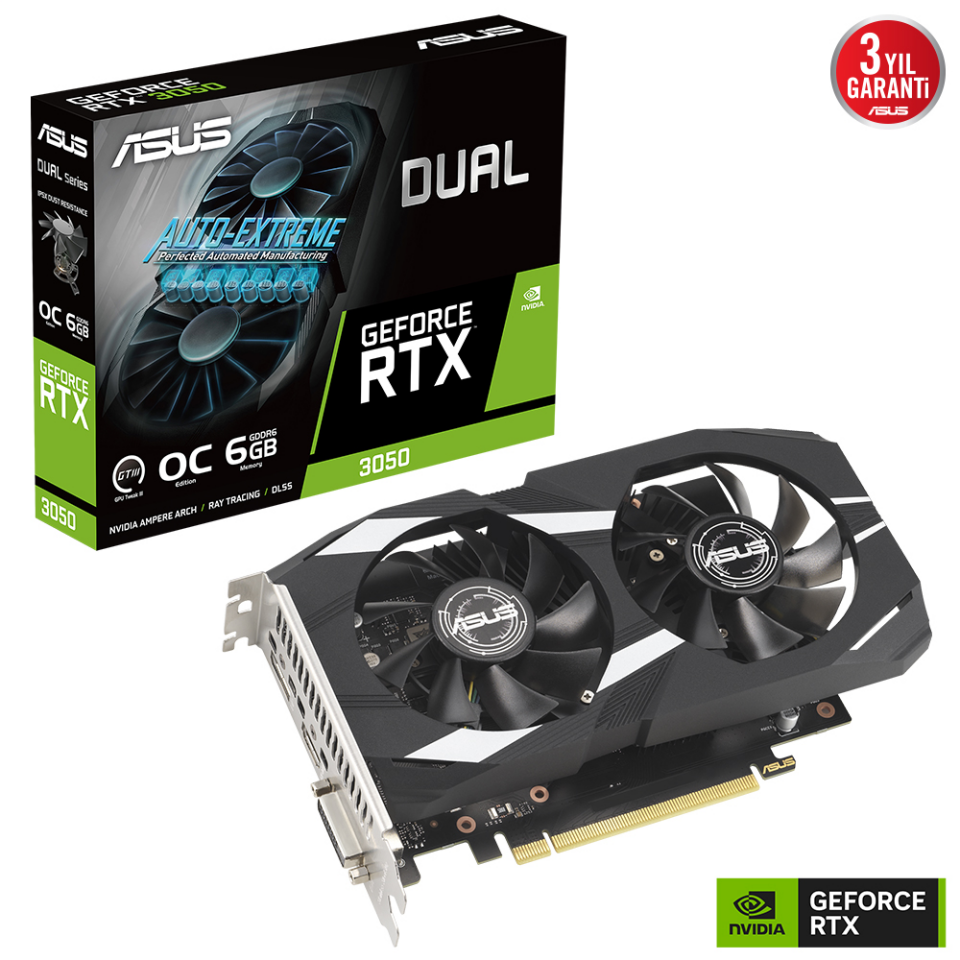 ASUS RTX3050 6GB DUAL RTX3050-O6G GDDR6 96bit HDMI DVI DP PCIe 16X v4.0