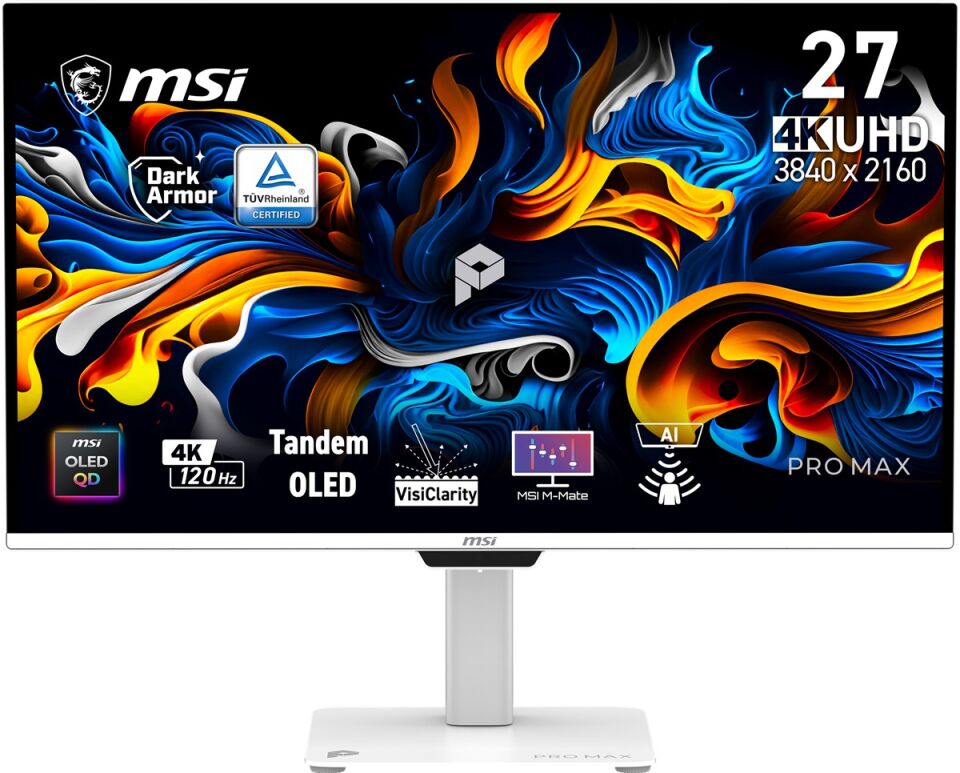 MSI 27'' OLED PRO MAX 271UPXW12G 0.03MS 120HZ HDMI-DP Pivot Kurumsal Monitör 3840x160 Beyaz