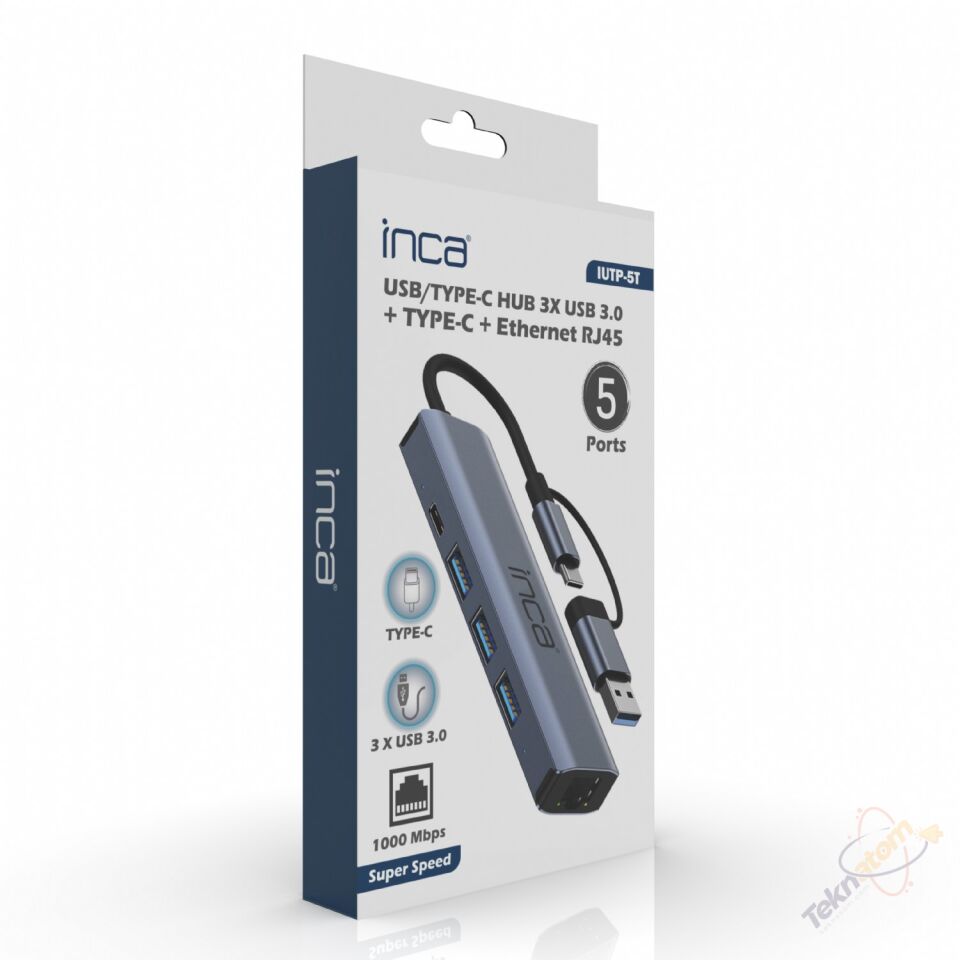 INCA Gigabit USB Çoklayıcı USB 3.0,TYPEC Ethernet IUTP-5T
