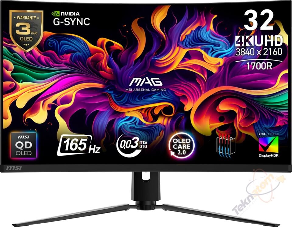 MSI 31.5'' MAG 321CUP QD-OLED 0.03MS 165HZ HDMI-DP Kavisli Gaming Monitör 3840x2160