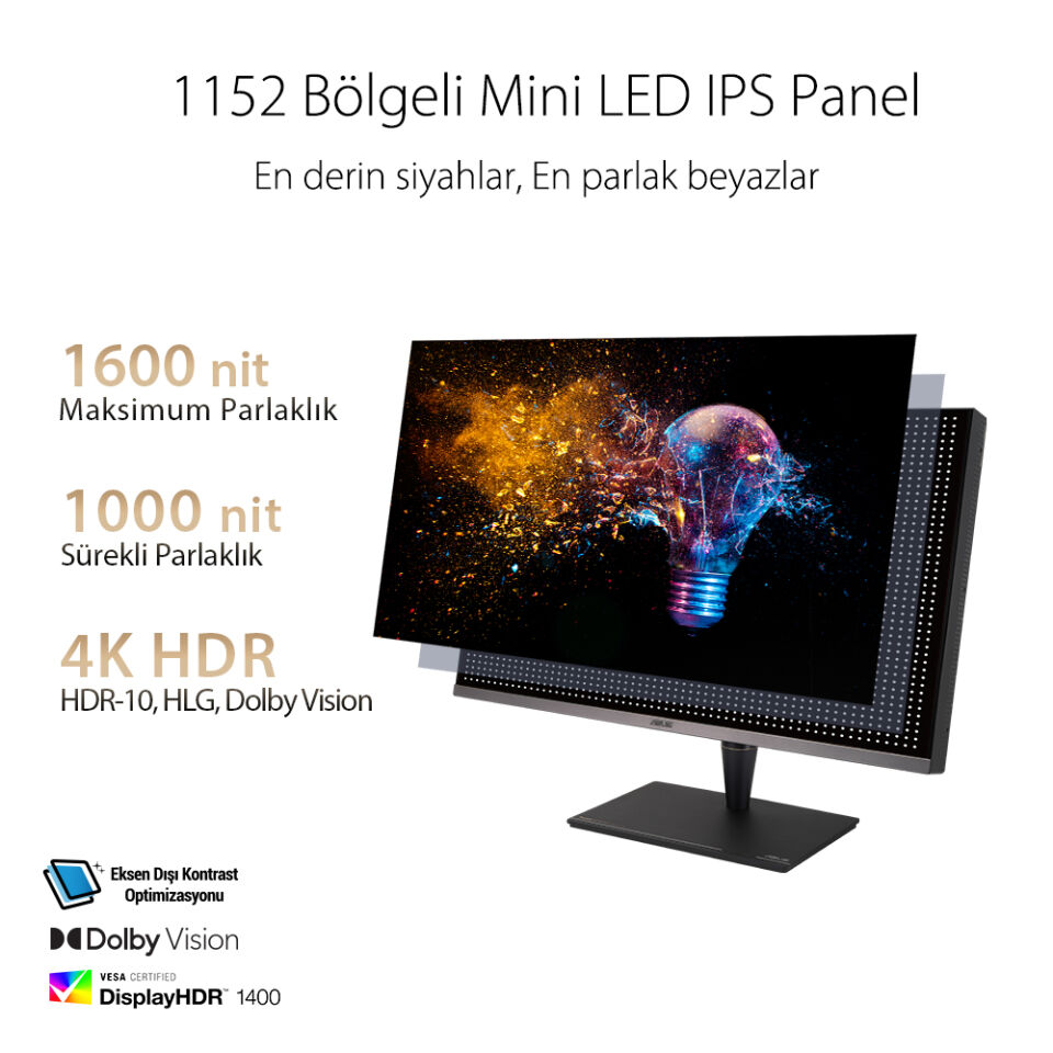 ASUS 31.5'' IPS PROART PA32UCG-K 5MS 120HZ HDMI-DP TYPEC THUNDERBOLT 3 Grafik Tasarım Monitörü 3840x2160  / 90LM03H0-B05370