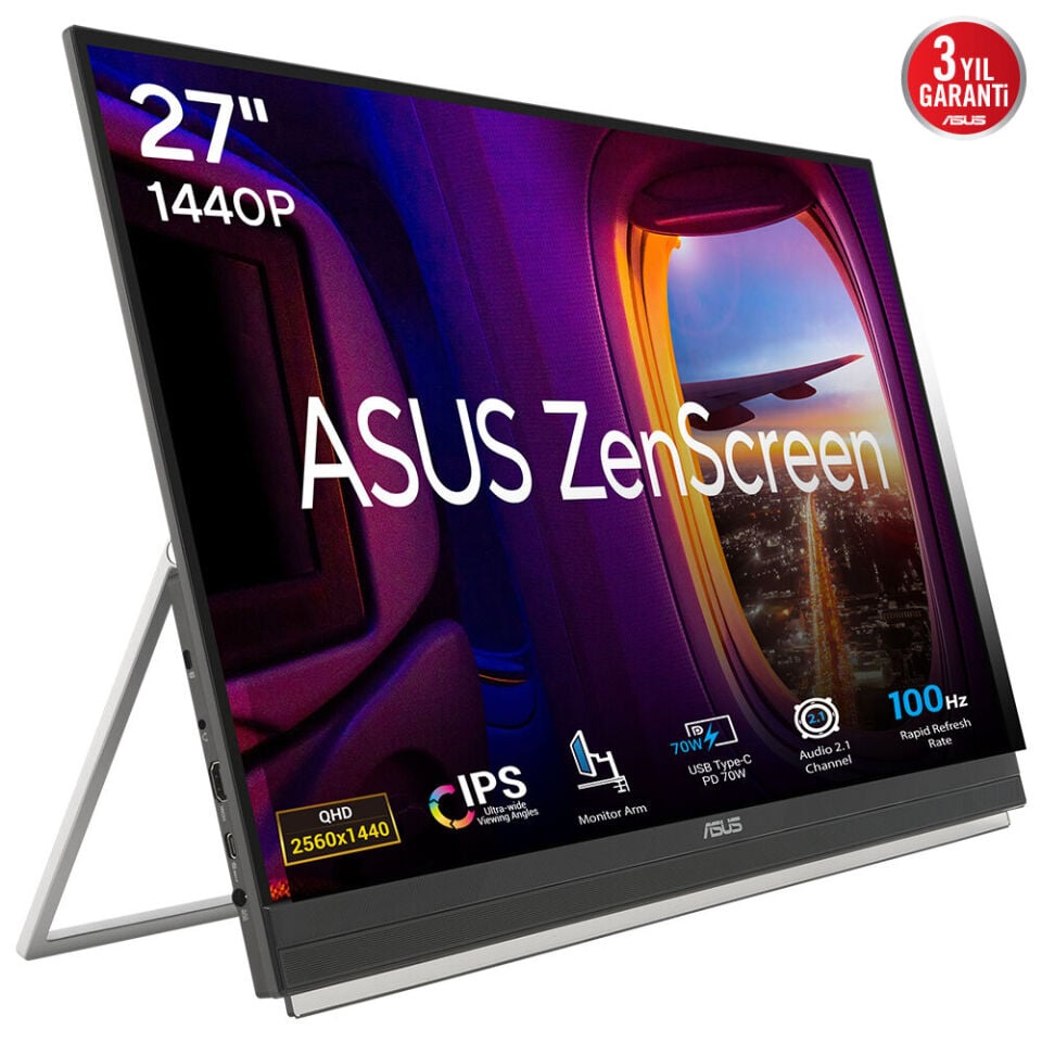 ASUS 27'' IPS ZenScreen MB27ACF 5MS 100HZ HDMI-TYPEC Taşınabilir Monitör 2560x1440 / 90LM0AU5-B01A71