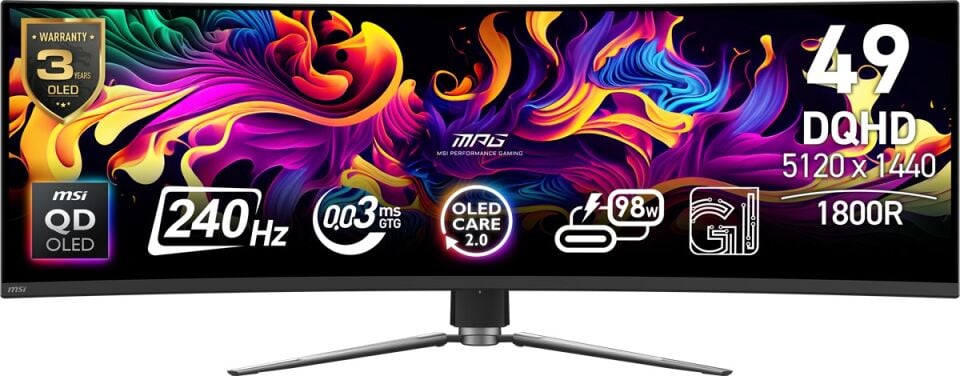 MSI 49'' MPG 491CQPX QD-OLED 0.03MS 240HZ HDMI-DP Kavisli Gaming Monitör 5120x1440