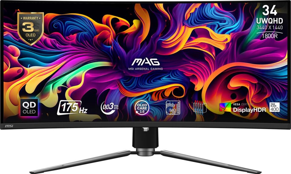 MSI 34'' MAG 341CQP QD-OLED 0.03MS 175HZ HDMI-DP Kavisli Gaming Monitör 3440x1440
