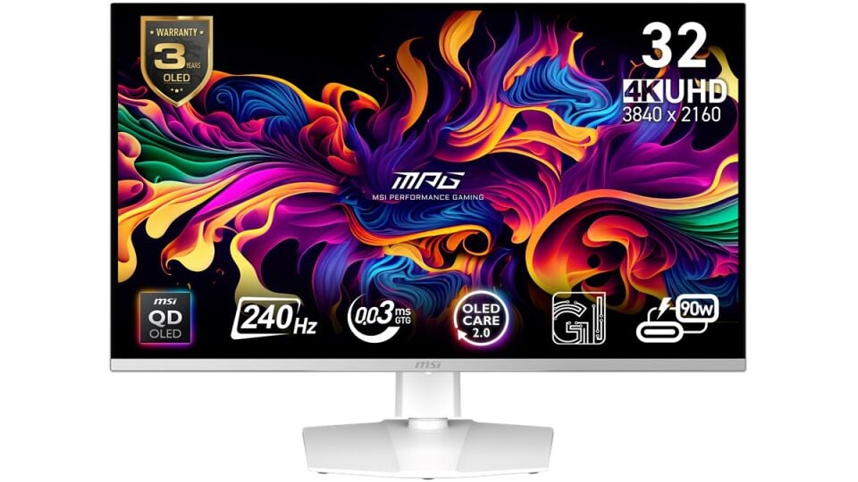 MSI 31.5'' MPG 321URXW QD-OLED 0.03MS 240HZ HDMI-DP TYPEC Gaming Monitör Beyaz 3840x2160