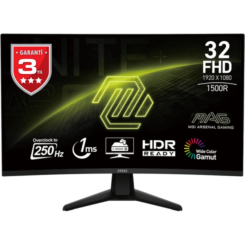 MSI 31.5'' VA MAG 32C6X 1MS 250HZ HDMI-DP Kavisli Gaming Monitör 1920x1080