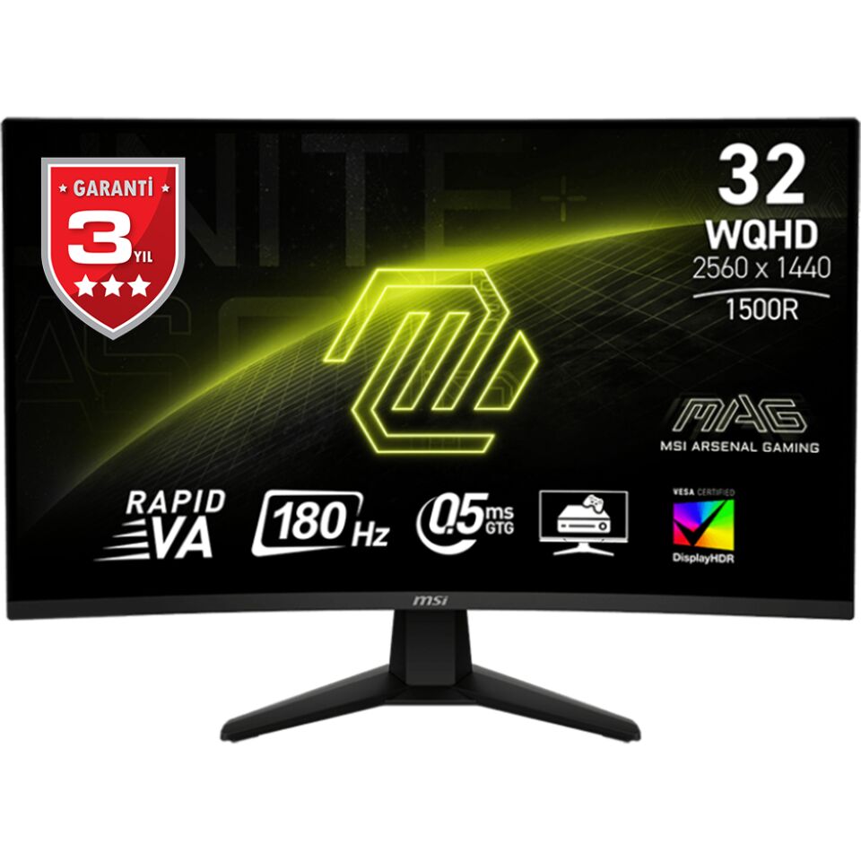 MSI 31.5'' RAPID VA MAG 32CQ6F 1MS 180HZ HDMI-DP Kavisli Gaming Monitör 2560x1440