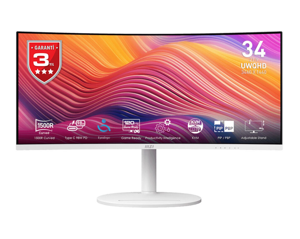 MSI 34'' VA MODERN MD342CQPW 1MS 120HZ HDMI-DP Ev Ofis Monitörü Beyaz 3440x1440