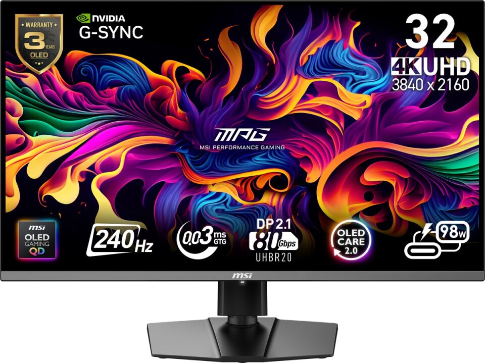 MSI 31.5'' MPG 322URX QD-OLED 0.03MS 240HZ HDMI-DP TYPEC Gaming Monitör 3840x2160