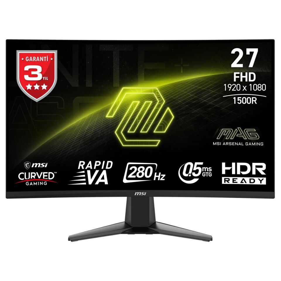 MSI 27'' RAPID VA MAG 276CXF 0.5MS 280HZ HDMI-DP Kavisli Gaming Monitör 1920x1080