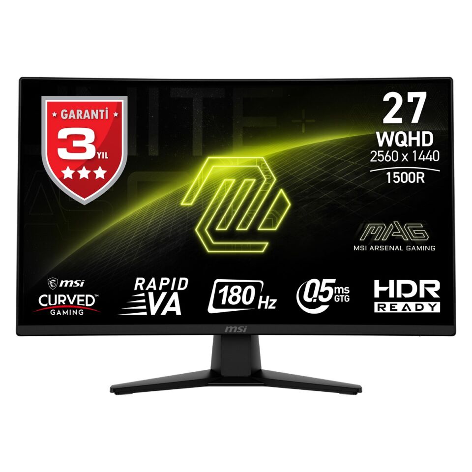 MSI 27'' RAPID VA MAG 274CQF 0.5ms 180Hz HDMI-DP Kavisli Gaming Monitör 2560x1440