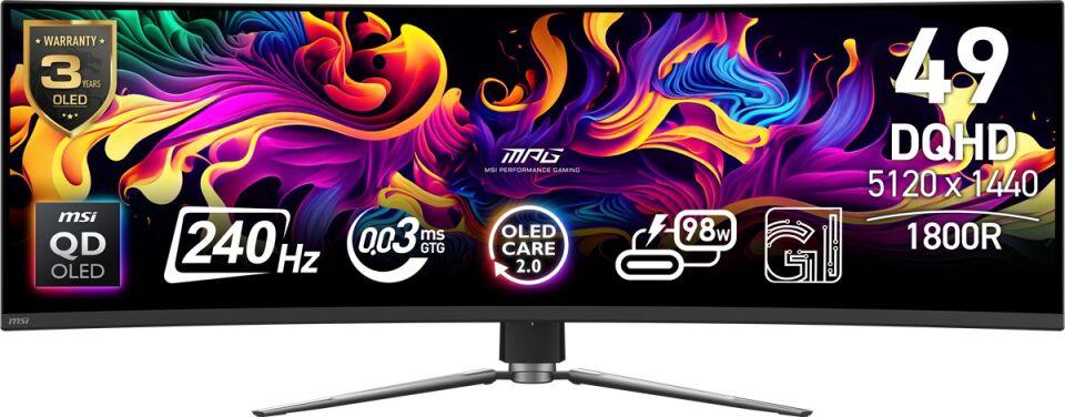 MSI 49'' MPG 491CQPX QD-OLED 0.03MS 240HZ HDMI-DP Kavisli Gaming Monitör 5120x1440