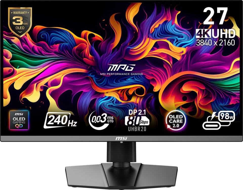 MSI 26.5'' MPG 272URX QD-OLED 0.03MS 240HZ HDMI-DP Pivot Gaming Monitör 3840x2160